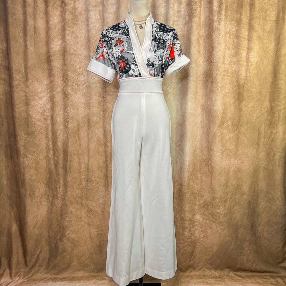 Vintage 70s Jumpsuit Paisley Floral High Waist Multicolor Bellbottom Playsuit